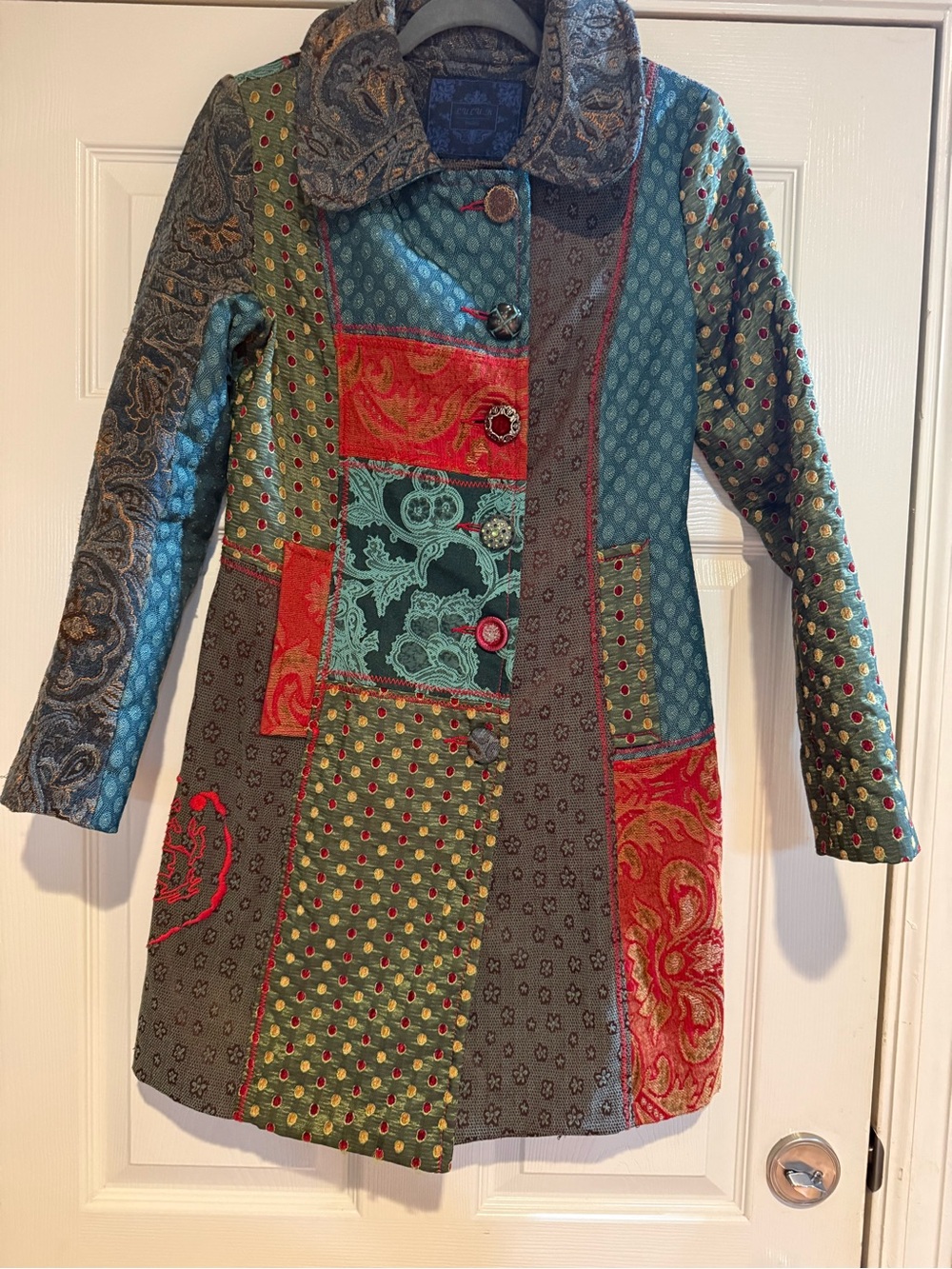 Lulu H Paris Patchwork Coat S Embroidered Art to Wear Boho Tapestry